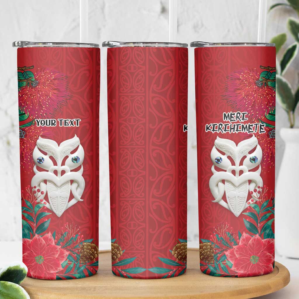 Maori Wheku Meri Kirihimete Personalised Skinny Tumbler All Red Indigenous Maori Motif - Polynesian Pride