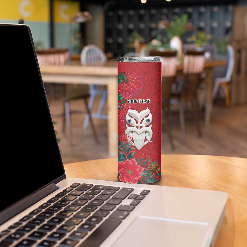 Maori Wheku Meri Kirihimete Personalised Skinny Tumbler All Red Indigenous Maori Motif - Polynesian Pride