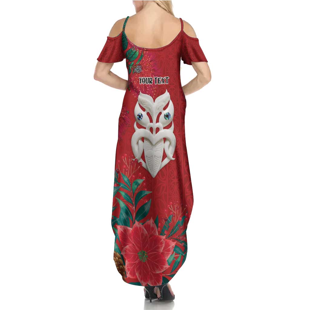 Maori Wheku Meri Kirihimete Personalised Summer Maxi Dress All Red Indigenous Maori Motif - Polynesian Pride