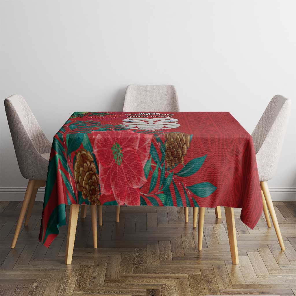 Maori Wheku Meri Kirihimete Personalised Tablecloth All Red Indigenous Maori Motif - Polynesian Pride