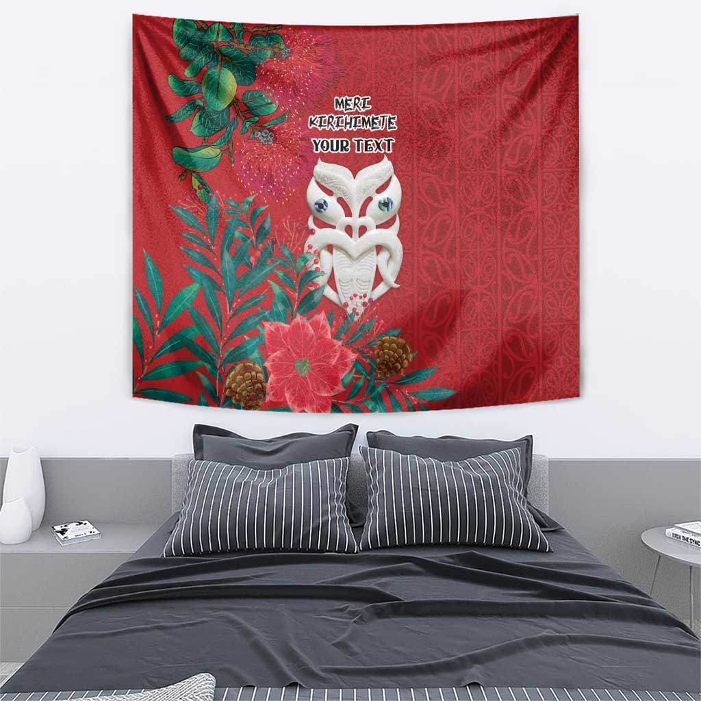 Maori Wheku Meri Kirihimete Personalised Tapestry All Red Indigenous Maori Motif - Polynesian Pride