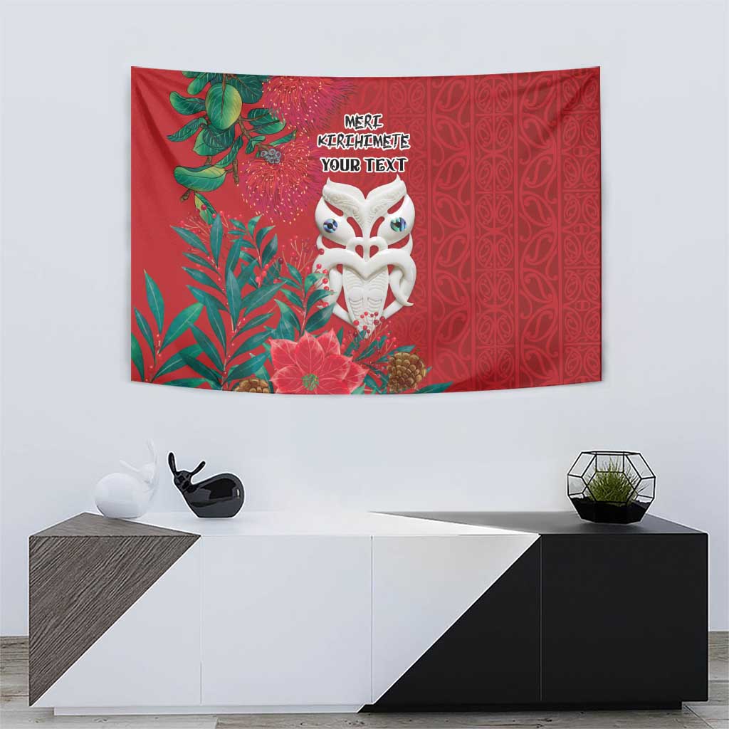 Maori Wheku Meri Kirihimete Personalised Tapestry All Red Indigenous Maori Motif - Polynesian Pride