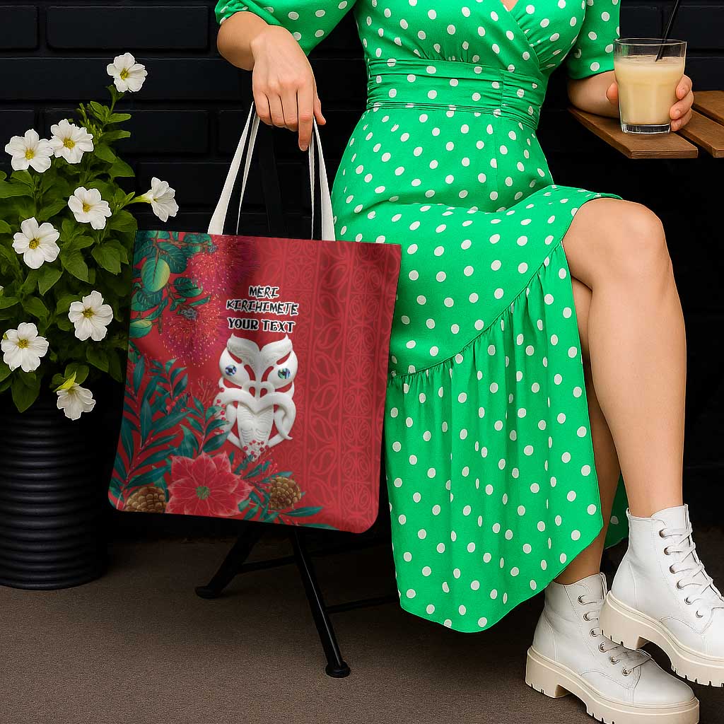 Maori Wheku Meri Kirihimete Personalised Tote Bag All Red Indigenous Maori Motif - Polynesian Pride