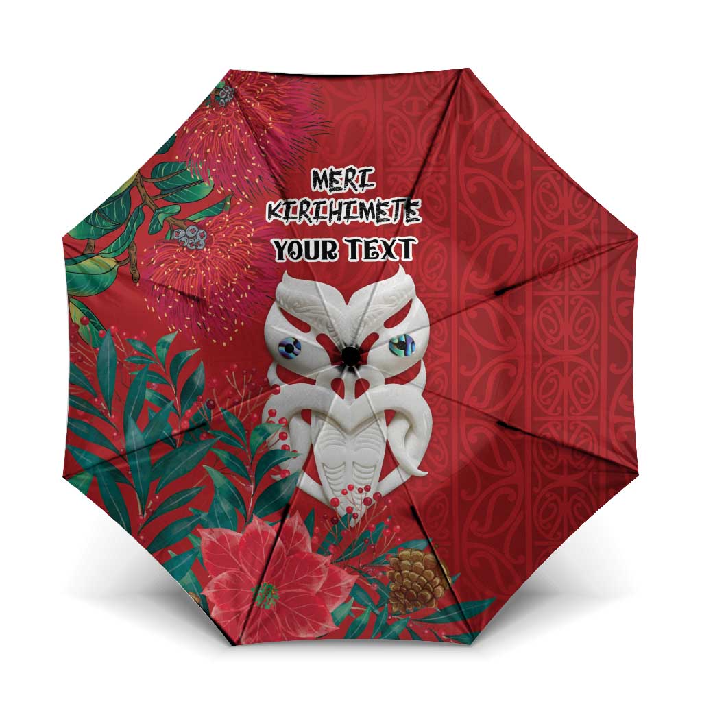 Maori Wheku Meri Kirihimete Personalised Umbrella All Red Indigenous Maori Motif - Polynesian Pride