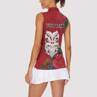 Maori Wheku Meri Kirihimete Personalised Women Sleeveless Polo Shirt All Red Indigenous Maori Motif - Polynesian Pride