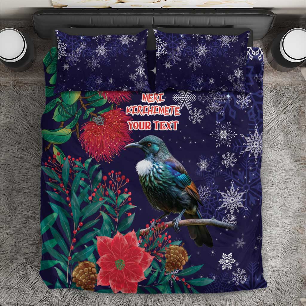 Tui Meri Kirihimete Personalised Bedding Set Pohutukawa Flowers Blue Motif - Polynesian Pride