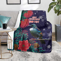 Tui Meri Kirihimete Personalised Blanket Pohutukawa Flowers Blue Motif - Polynesian Pride