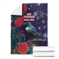 Tui Meri Kirihimete Personalised Blanket Pohutukawa Flowers Blue Motif - Polynesian Pride