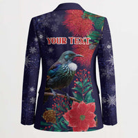Tui Meri Kirihimete Personalised Blazer Pohutukawa Flowers Blue Motif - Polynesian Pride