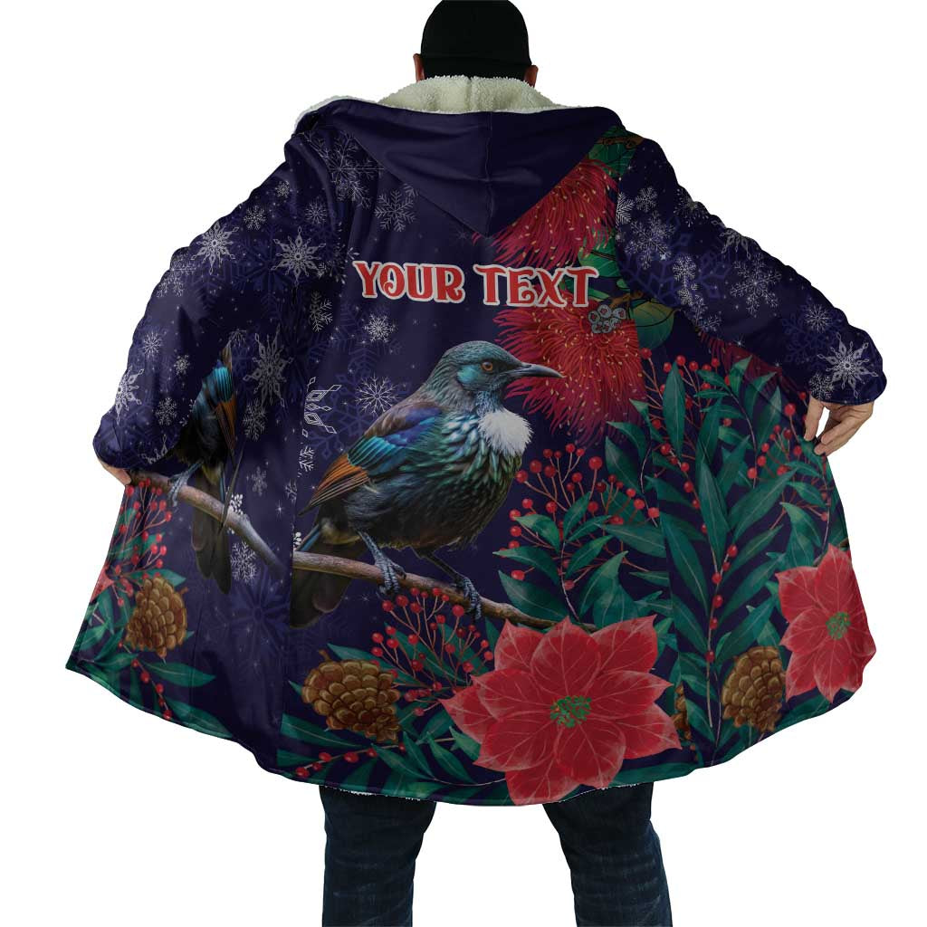 Tui Meri Kirihimete Personalised Cloak Pohutukawa Flowers Blue Motif - Polynesian Pride