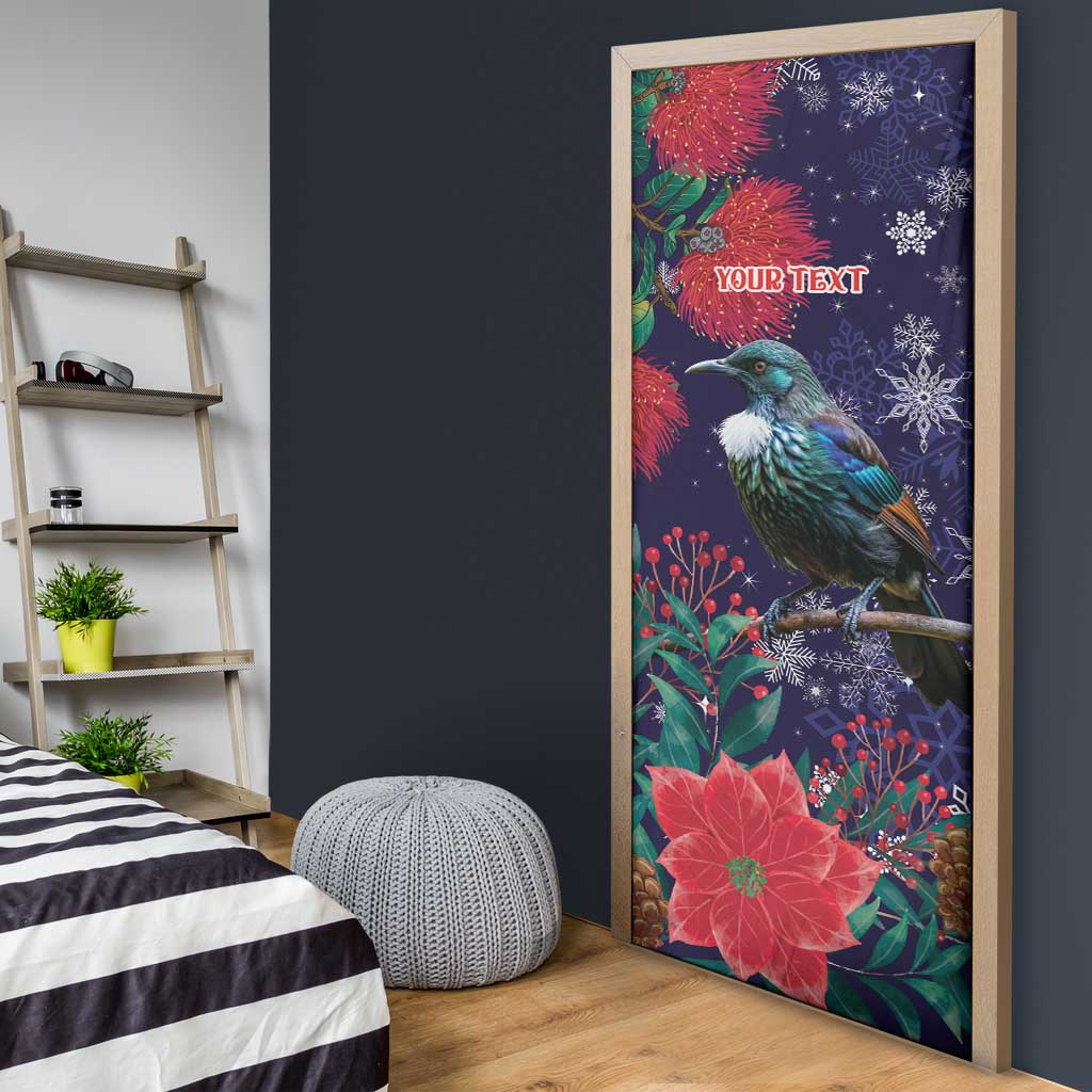Tui Meri Kirihimete Personalised Door Cover Pohutukawa Flowers Blue Motif - Polynesian Pride