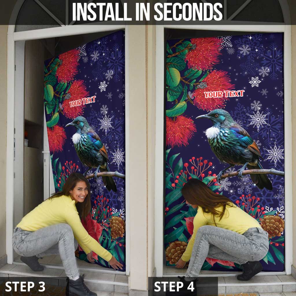 Tui Meri Kirihimete Personalised Door Cover Pohutukawa Flowers Blue Motif - Polynesian Pride