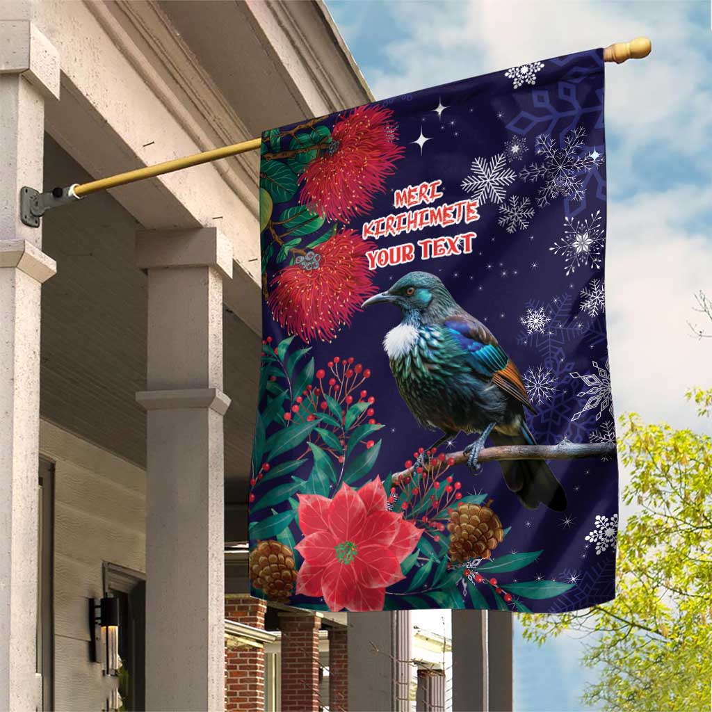 Tui Meri Kirihimete Personalised Garden Flag Pohutukawa Flowers Blue Motif - Polynesian Pride