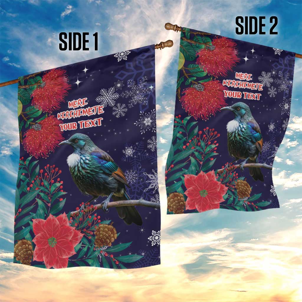 Tui Meri Kirihimete Personalised Garden Flag Pohutukawa Flowers Blue Motif - Polynesian Pride