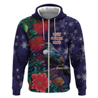 Tui Meri Kirihimete Personalised Hoodie Pohutukawa Flowers Blue Motif - Polynesian Pride