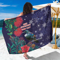 Tui Meri Kirihimete Personalised Sarong Pohutukawa Flowers Blue Motif - Polynesian Pride