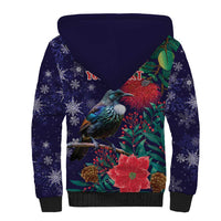 Tui Meri Kirihimete Personalised Sherpa Hoodie Pohutukawa Flowers Blue Motif - Polynesian Pride