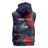 Tui Meri Kirihimete Personalised Sleeveless Hoodie Pohutukawa Flowers Blue Motif LT9 - Polynesian Pride