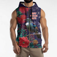 Tui Meri Kirihimete Personalised Sleeveless Zip Hoodie Pohutukawa Flowers Blue Motif - Polynesian Pride
