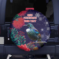 Tui Meri Kirihimete Personalised Spare Tire Cover Pohutukawa Flowers Blue Motif - Polynesian Pride