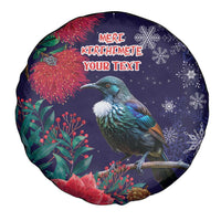 Tui Meri Kirihimete Personalised Spare Tire Cover Pohutukawa Flowers Blue Motif - Polynesian Pride