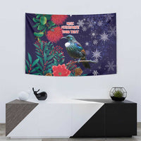 Tui Meri Kirihimete Personalised Tapestry Pohutukawa Flowers Blue Motif LT9 - Polynesian Pride