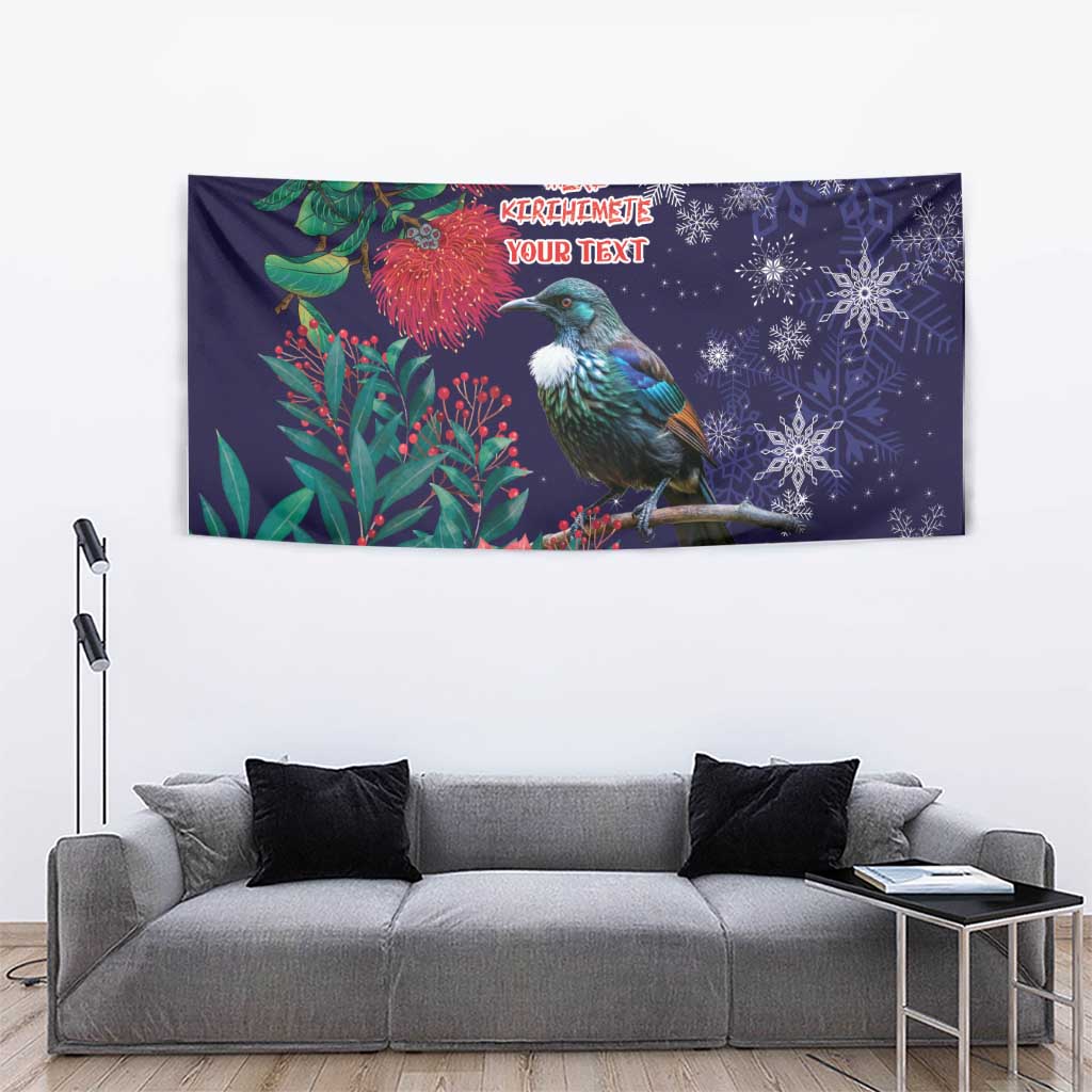 Tui Meri Kirihimete Personalised Tapestry Pohutukawa Flowers Blue Motif LT9 - Polynesian Pride