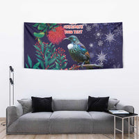 Tui Meri Kirihimete Personalised Tapestry Pohutukawa Flowers Blue Motif LT9 - Polynesian Pride