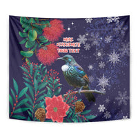 Tui Meri Kirihimete Personalised Tapestry Pohutukawa Flowers Blue Motif LT9 - Polynesian Pride