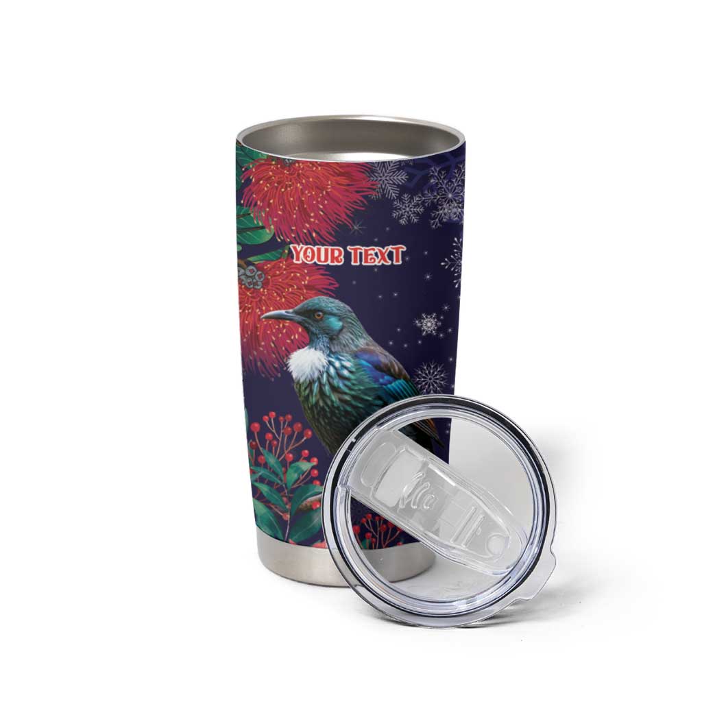 Tui Meri Kirihimete Personalised Tumbler Cup Pohutukawa Flowers Blue Motif - Polynesian Pride