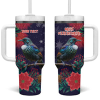 Tui Meri Kirihimete Personalised Tumbler With Handle Pohutukawa Flowers Blue Motif - Polynesian Pride