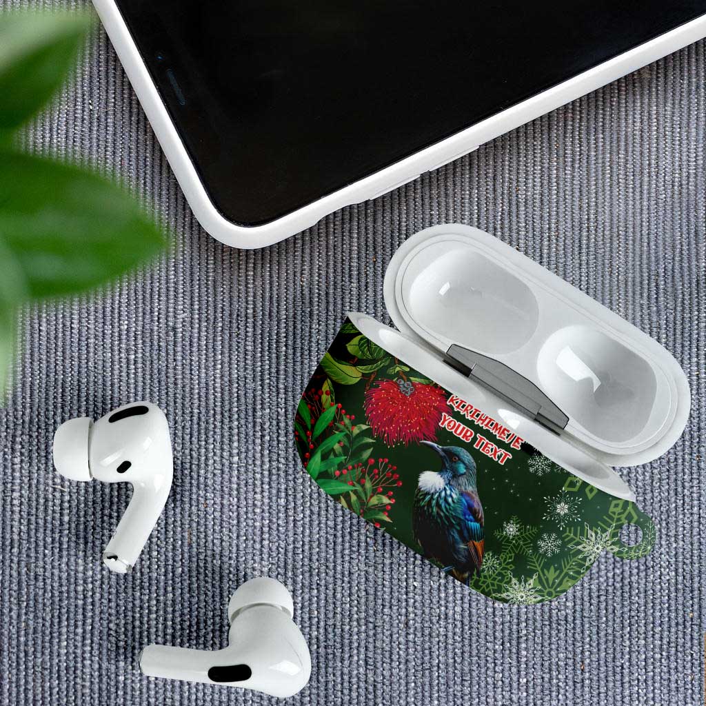 Tui Meri Kirihimete Personalised AirPods Case Pohutukawa Flowers Green Motif - Polynesian Pride