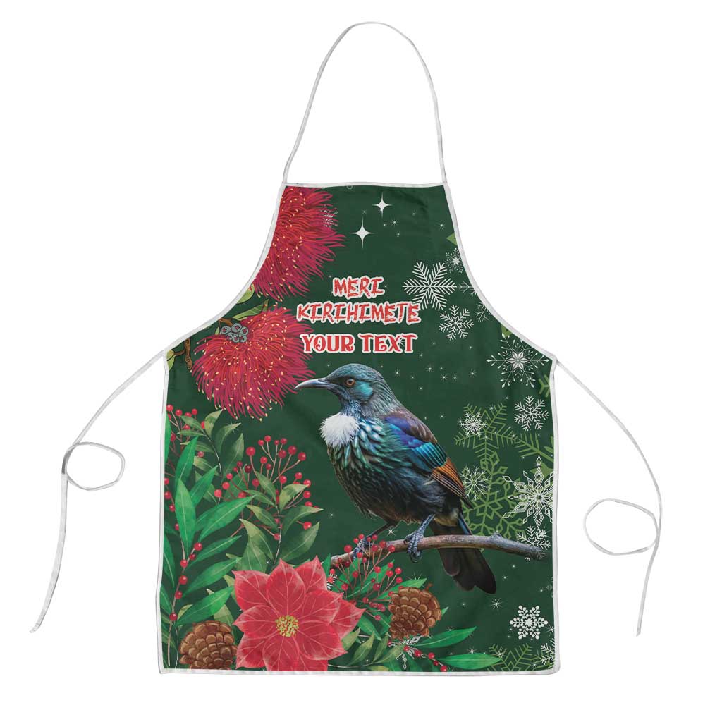 Tui Meri Kirihimete Personalised Apron Pohutukawa Flowers Green Motif - Polynesian Pride