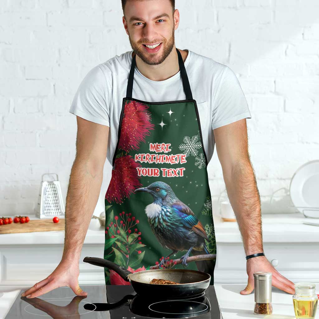 Tui Meri Kirihimete Personalised Apron Pohutukawa Flowers Green Motif - Polynesian Pride