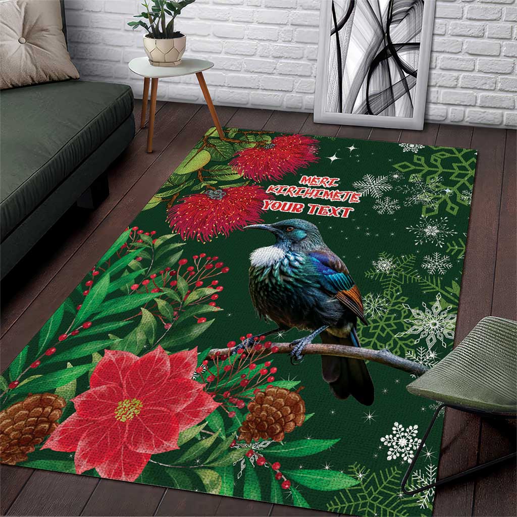 Tui Meri Kirihimete Personalised Area Rug Pohutukawa Flowers Green Motif - Polynesian Pride