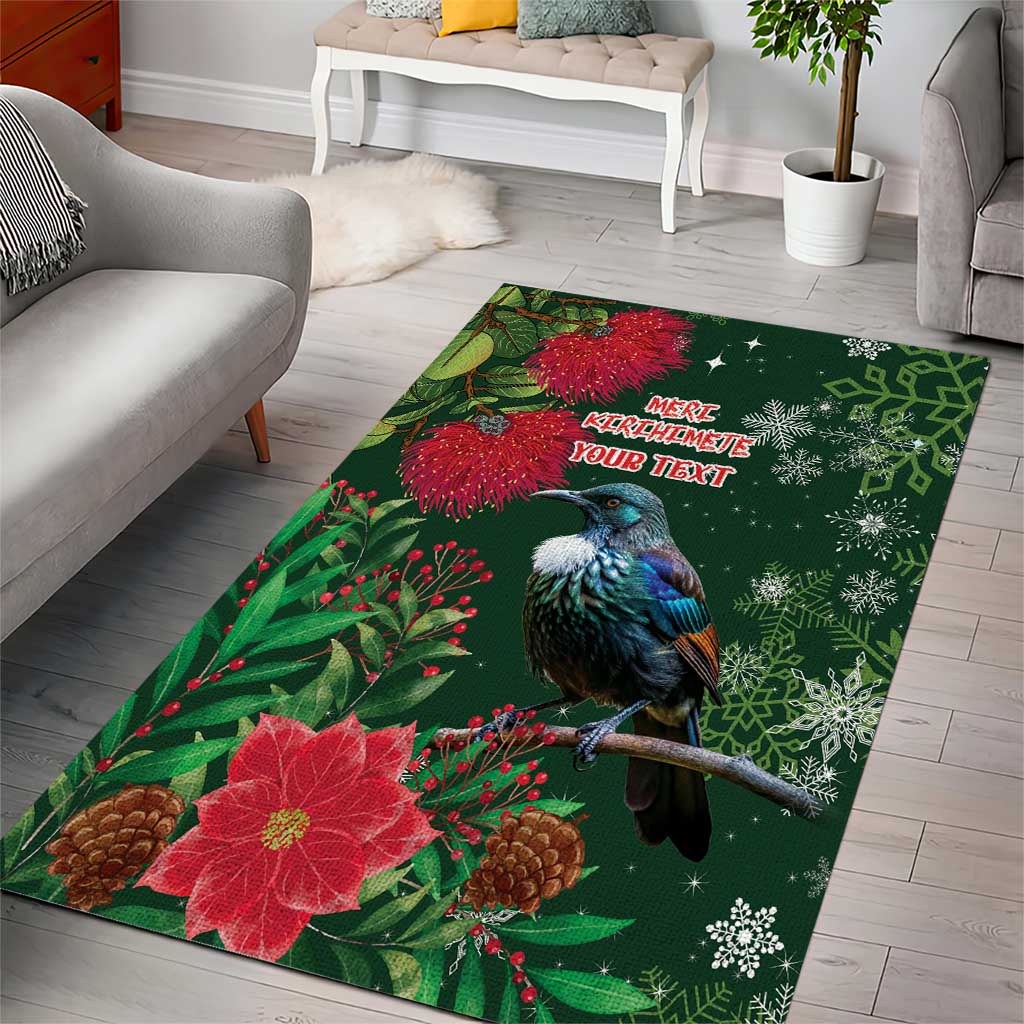 Tui Meri Kirihimete Personalised Area Rug Pohutukawa Flowers Green Motif - Polynesian Pride
