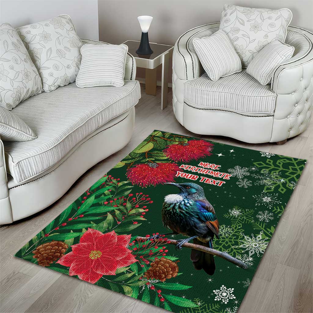 Tui Meri Kirihimete Personalised Area Rug Pohutukawa Flowers Green Motif - Polynesian Pride