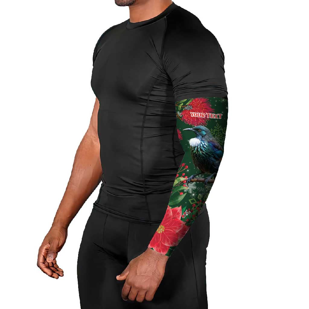 Tui Meri Kirihimete Personalised Arm Sleeves Pohutukawa Flowers Green Motif - Polynesian Pride