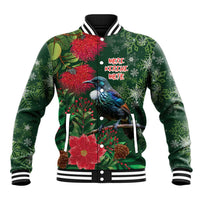 Tui Meri Kirihimete Personalised Baseball Jacket Pohutukawa Flowers Green Motif LT9 Unisex Green - Polynesian Pride