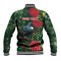 Tui Meri Kirihimete Personalised Baseball Jacket Pohutukawa Flowers Green Motif LT9 - Polynesian Pride