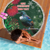 Tui Meri Kirihimete Personalised Beach Blanket Pohutukawa Flowers Green Motif - Polynesian Pride