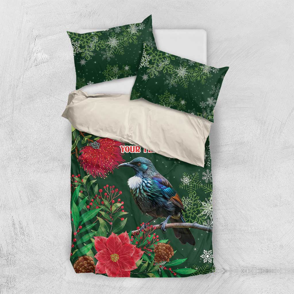 Tui Meri Kirihimete Personalised Bedding Set Pohutukawa Flowers Green Motif - Polynesian Pride