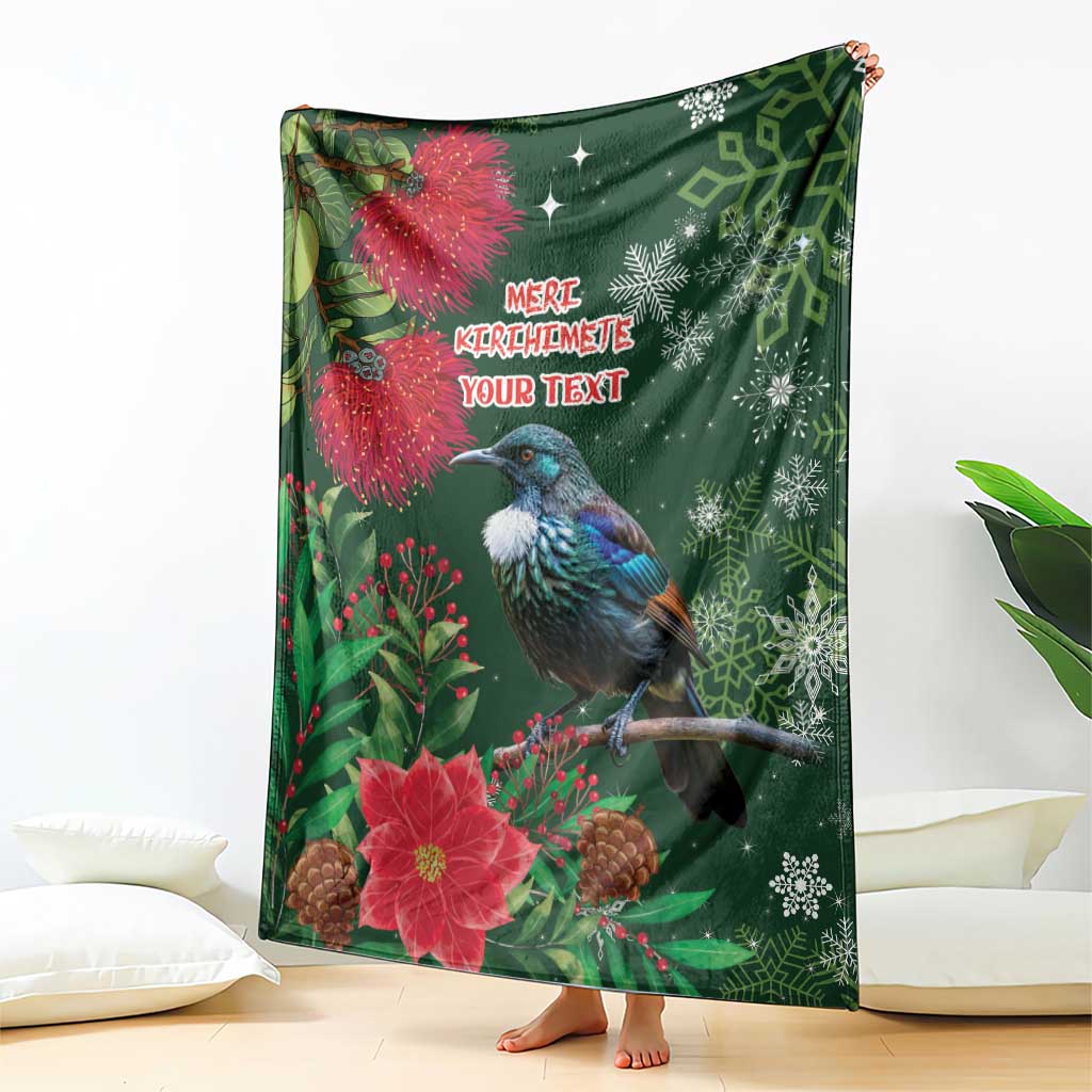 Tui Meri Kirihimete Personalised Blanket Pohutukawa Flowers Green Motif - Polynesian Pride