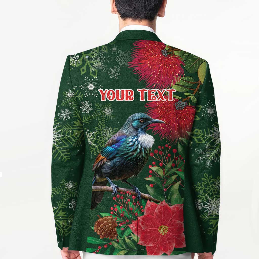 Tui Meri Kirihimete Personalised Blazer Pohutukawa Flowers Green Motif - Polynesian Pride