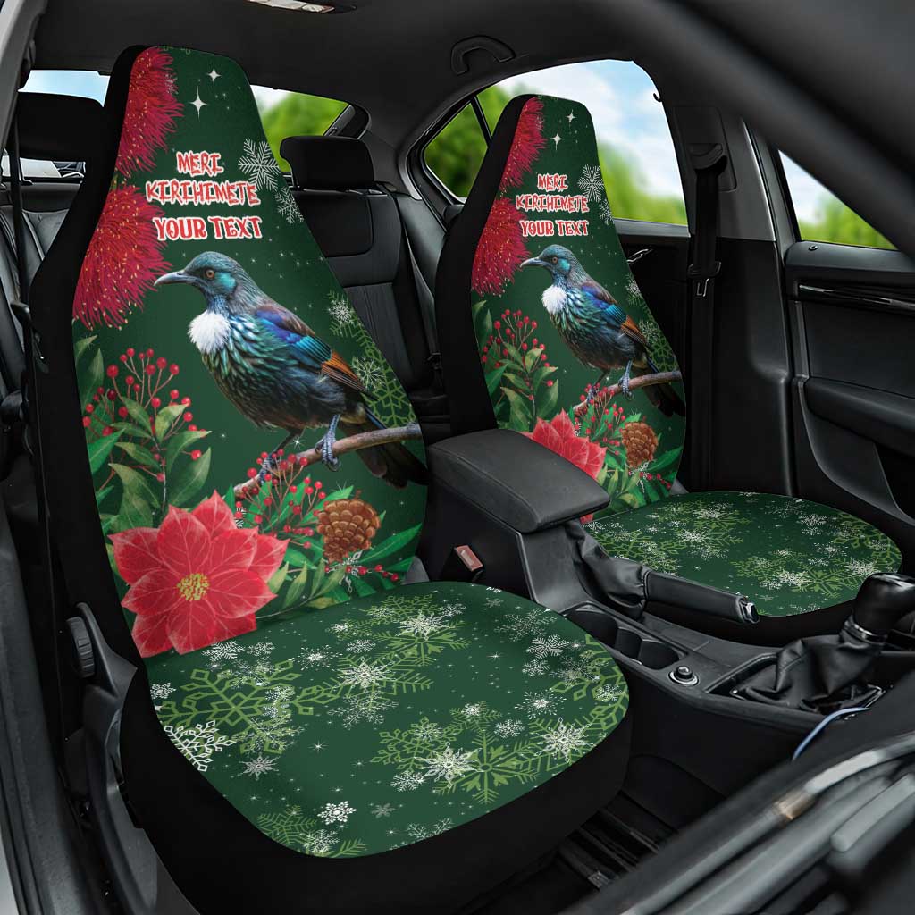 Tui Meri Kirihimete Personalised Car Seat Cover Pohutukawa Flowers Green Motif - Polynesian Pride