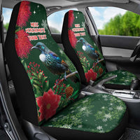 Tui Meri Kirihimete Personalised Car Seat Cover Pohutukawa Flowers Green Motif - Polynesian Pride