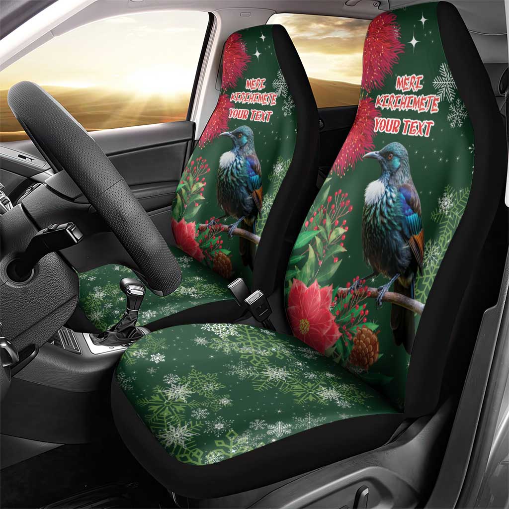 Tui Meri Kirihimete Personalised Car Seat Cover Pohutukawa Flowers Green Motif - Polynesian Pride