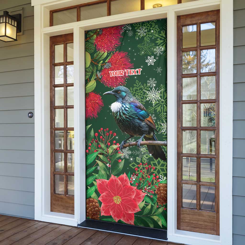 Tui Meri Kirihimete Personalised Door Cover Pohutukawa Flowers Green Motif - Polynesian Pride