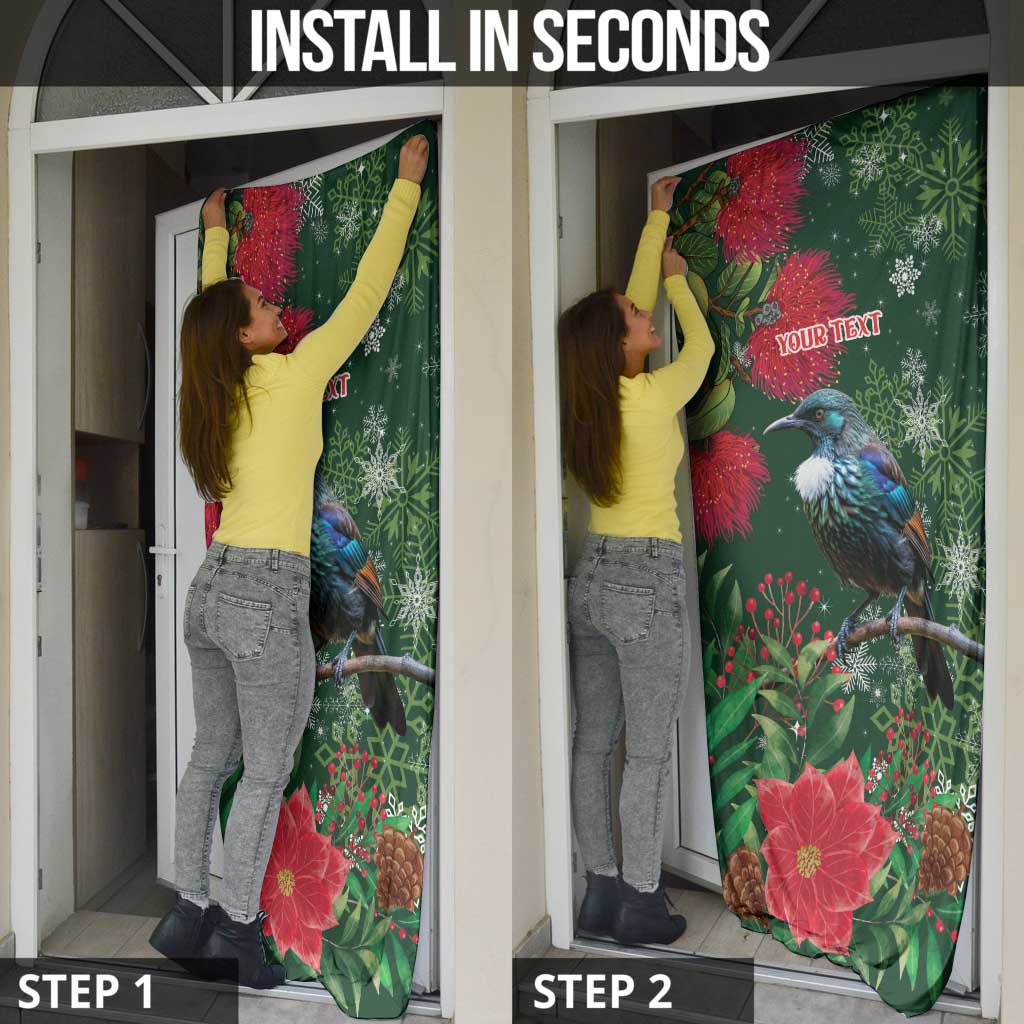 Tui Meri Kirihimete Personalised Door Cover Pohutukawa Flowers Green Motif - Polynesian Pride