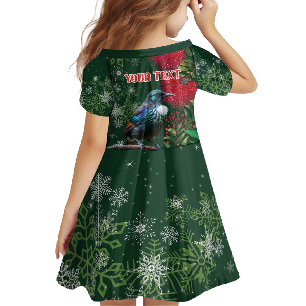 Tui Meri Kirihimete Personalised Family Matching Long Sleeve Bodycon Dress and Hawaiian Shirt Pohutukawa Flowers Green Motif - Polynesian Pride